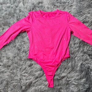 Fashion Nova Hot Pink Sparkling Bodysuit